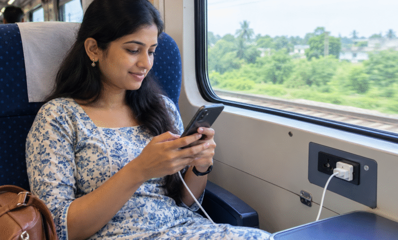Woman inside train